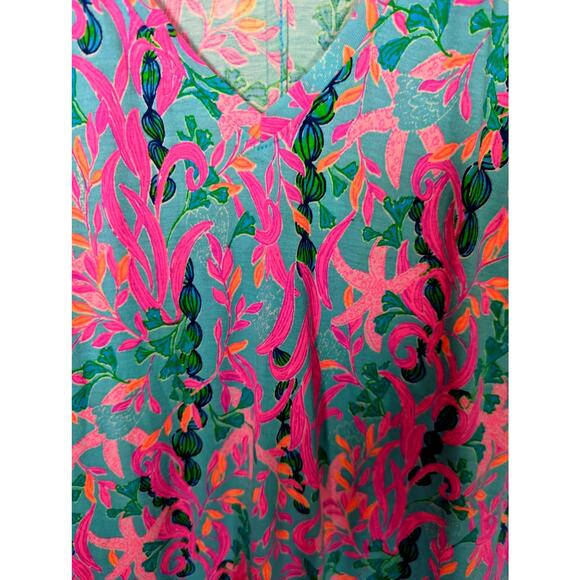 Lilly Pulitzer Tessa Dress V Neck 3/4 Sleeve Cotton Cerise Pink Safari Sunset XL - Picture 5 of 8